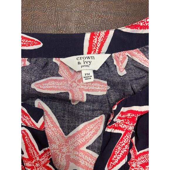 Crown & Ivy Blue Red Lace Panel Inserts Starfish Pattern Tunic Petite Medium - Picture 4 of 6